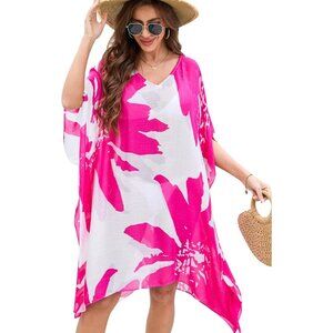 Women's Purple 100% Viscose Kaftan for Bathing Swimsuit Floral Pattern Dress